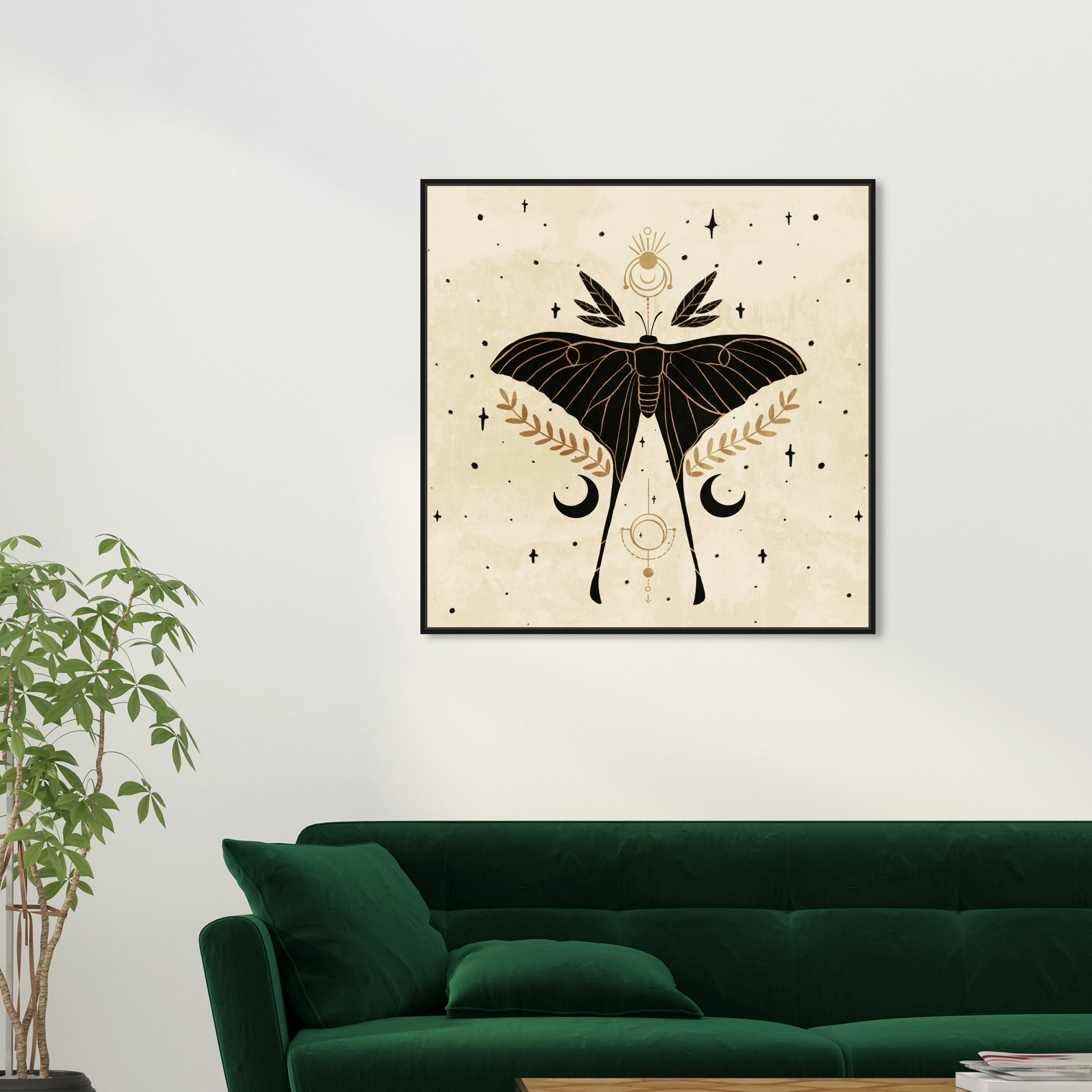 Rosalind Wheeler "Lucky Charm", Cosmic Lucky Moth Bohemian Black Canvas